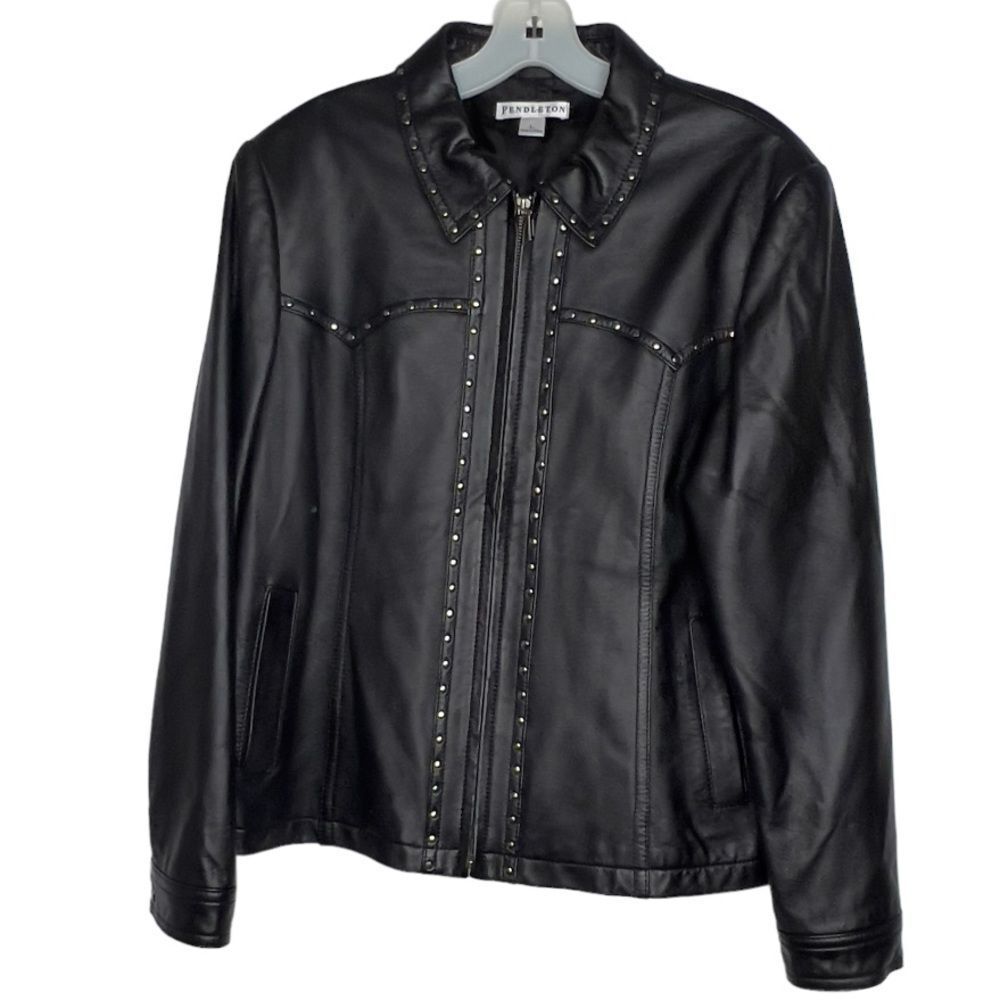 Pendleton Black Leather Jacket with Studs